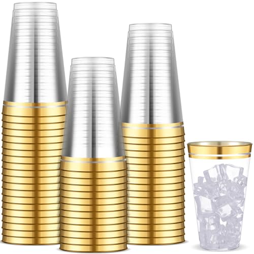Sliner 50 Pcs Hard Plastic Cups Double Rimmed Heavy Duty Fancy Wine