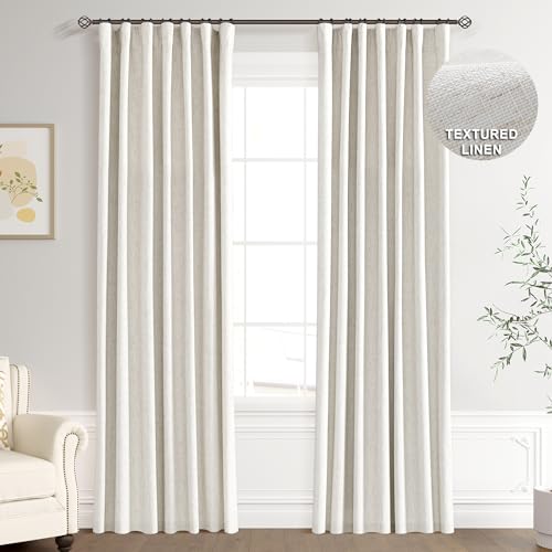 Blackout Linen Curtains 52x84 Inches Set of 2 - Natural Beige, Room Darkening, Thermal Insulated