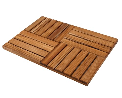 Utoplike Teak Bath Mat 24x16 Inch Non-Slip Wooden Shower Mat for Bathroom & Indoor Use