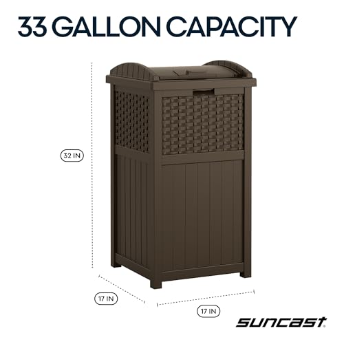Suncast 33 Gallon Commercial Outdoor Trashcan Hideaway with Lid for