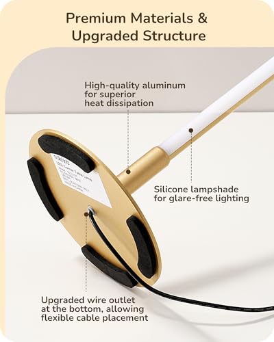 EDISHINE Gold Dimmable LED Table Lamp with Touch Control & Soft Silicone Shade