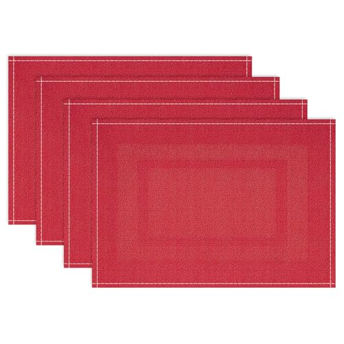 Niviy Red Christmas Placemats 12x18 in Set of 4 – Linen, Washable