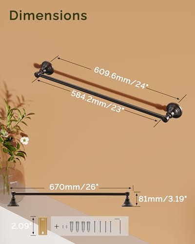 24-Inch Oil Rubbed Bronze Wall Mounted Towel Bar - Stainless Steel Bathroom Rack