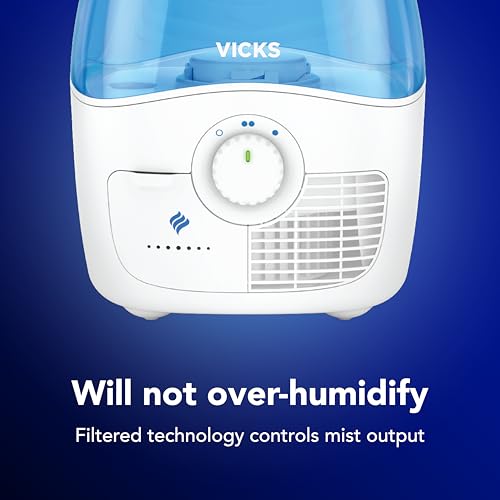 Vicks Filtered Cool Mist Humidifier for Medium Rooms - 1.1 Gallon Tank, Blue/White