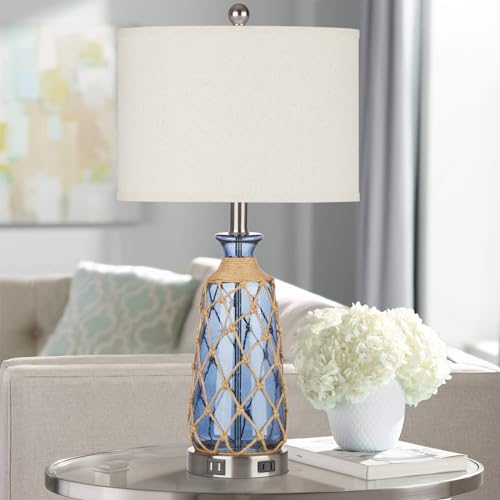 Ruzectt 25.5" Coastal Glass Table Lamps Set of 2, 3-Way Dimmable