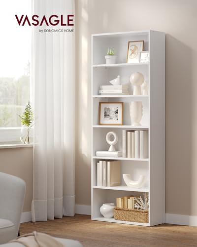 VASAGLE 6-Tier Open Bookshelf - 23.6 Inches Wide, Cloud White, Adjustable Shelves, Floor Standing Storage Unit (1 Pack)