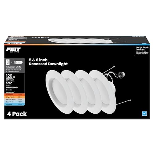 Feit Electric 6-Pack 5/6in LED Recessed Downlight Retrofit Kits, 120W Equiv, Dimmable, Adjustable White 2700K-5000K