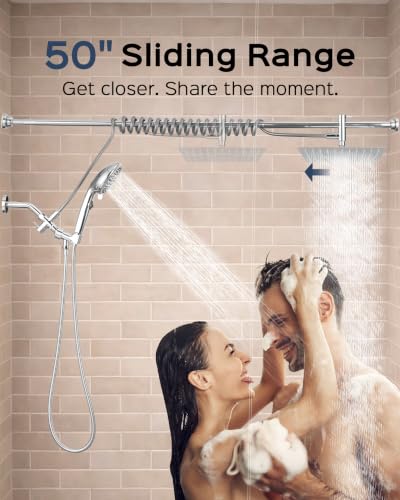 Rainfall Shower Head with Handheld Combo - Chrome / Twist Slider 2-in-1 System