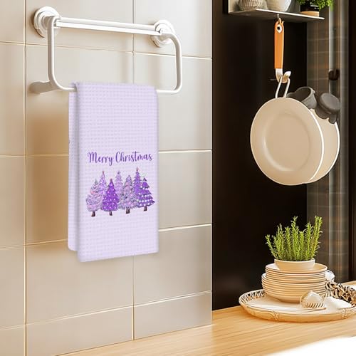 OINDADE Purple Christmas Tree Kitchen Towels - Winter Xmas Holiday Dish and Hand Towels, 16x24in, Decorative Xmas Bathroom & Kitchen Decor