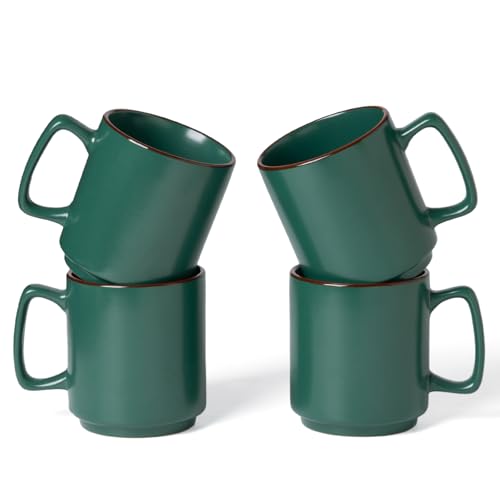 Dark Green Famiware 4-Piece 14oz Ceramic Coffee Mug Set - Nebula Design