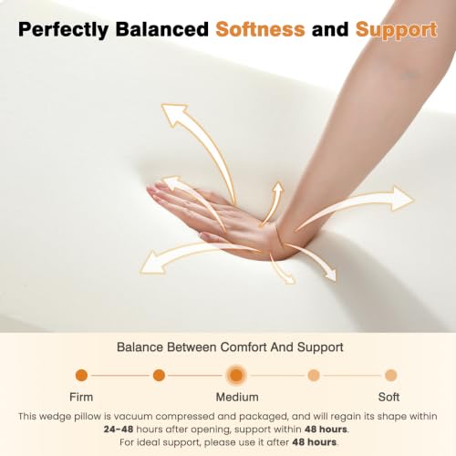 Vekkia 34-Inch Extra-Long Wedge Pillow for Sleeping, Support & Reflux Relief, White