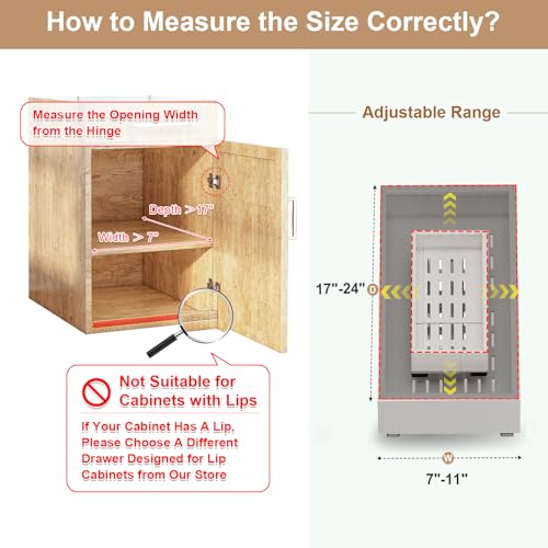 White Expandable Pull Out Cabinet Organizer 7-11 W x 17-24 D Adhesive