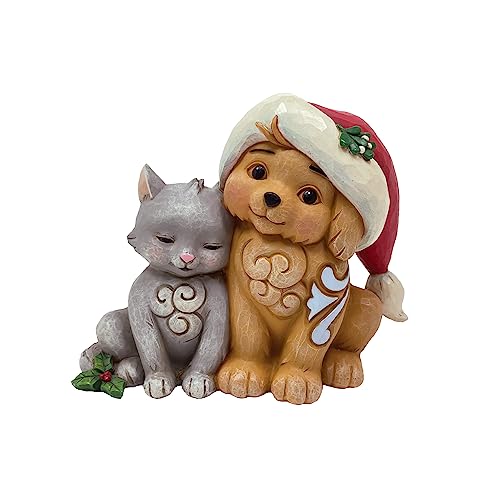 Enesco Jim Shore Heartwood Creek Kitten with Puppy in Santa Hat Figurine, 4.37 Inch Miniature