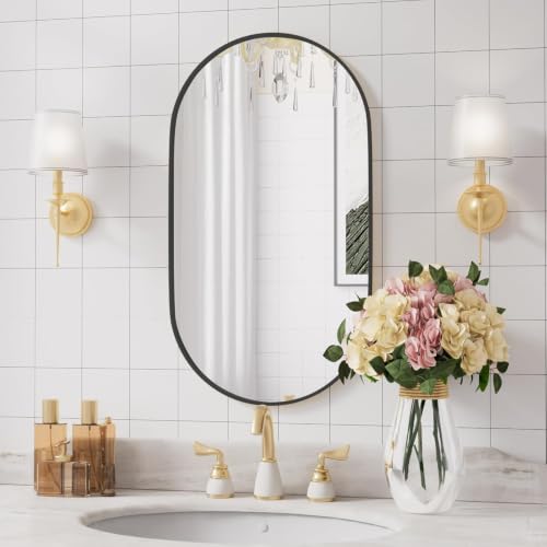 20x28 Inch Black Oval Bathroom Mirror - Wall Mount Wall Mirror with Frame - Modern Vanity & Wall Decor