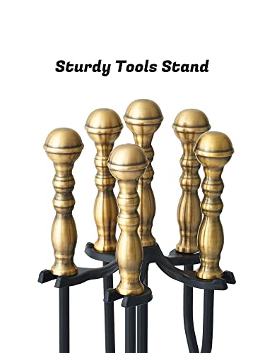Fireplace Tools Set with Retro Gold Handles - 5-Piece Fireplace Accessory Kit