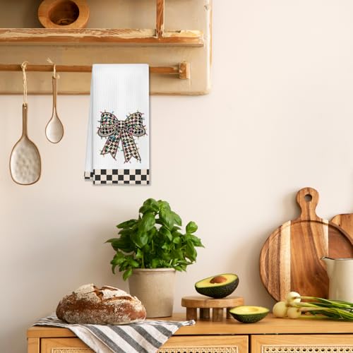 HUGANE Black and White Checkered Christmas Kitchen Towels - Color-03, 16x24 Inches