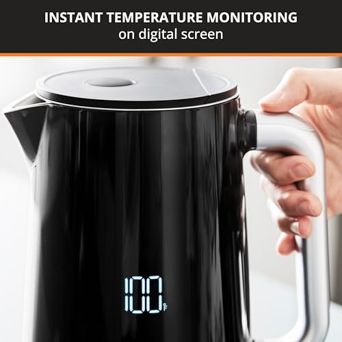 Electric Kettle 1.7L with Precise Temp Control Digital Display - Cool Touch, Cordless, for Tea Coffee