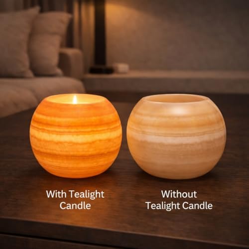 CraftsOfEgypt Large Alabaster Candle Holder - Natural Stone Tealight & Votive Decor
