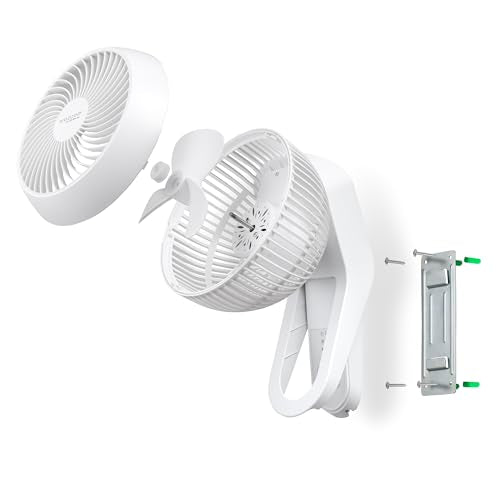 Wall Mount Air Circulator Fan with Remote - 360° Oscillation, 3 Speeds, White