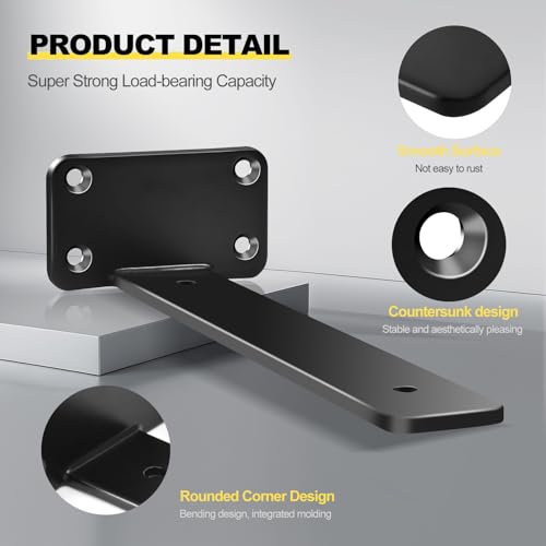 Black 12 Pack 8-Inch Heavy Duty Hidden L Shelf Brackets - Rustic Industrial Steel Support