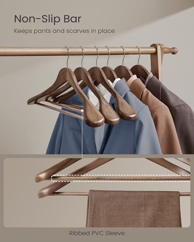 Wooden Suit Hangers 10 Pack - Extra-Wide Shoulder Clothes Hangers in Walnut