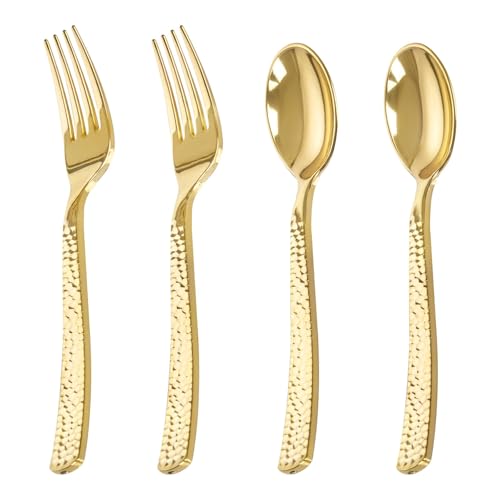 Gold Plastic Spoons and Forks Set - Disposable Silverware for Parties, 400 Pieces