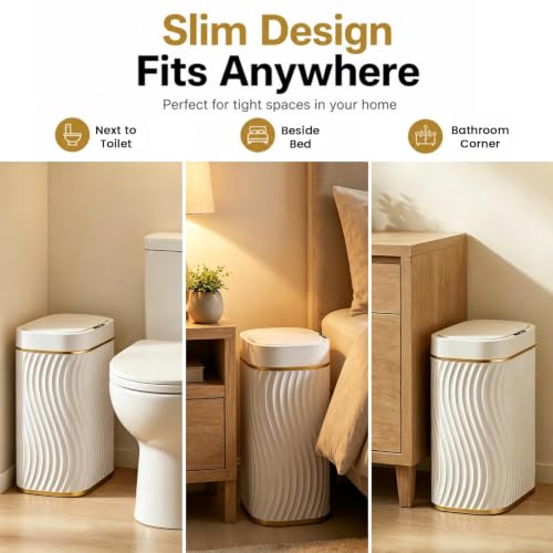 Ogikey 5 Gallon Touchless Bathroom Trash Can - Waterproof Sensor Garbage Bin - White