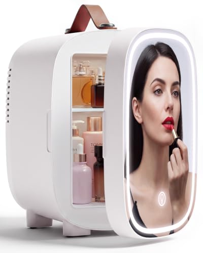 Mini Skincare & Makeup Fridge with LED Mirror, 4L, Portable White - Fansexpert