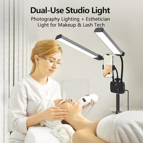 Selfie Light with 75'' Tripod Stand, Dimmable 3 Color LED Dual Arms