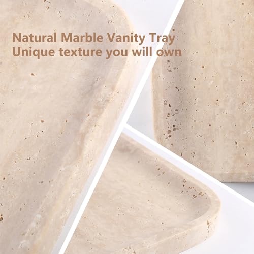 Karibiber Travertino Romano Marble Vanity Tray - Italian Stone Jewelry & Perfume Holder