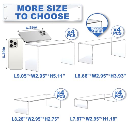 Aheroi 16-Piece Clear Acrylic Risers Display Stands - 4 Sizes, Model: 16Pcs-Clear-Rectangle