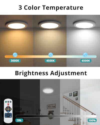 Wowatt 4 Pack Rechargeable Ceiling Lights with Motion Sensor, 3 Color Modes, Remote Control