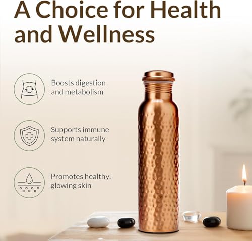 Pure Copper Water Bottle 34 Oz with Carry Bag & Brush - Eco-Friendly Hydration