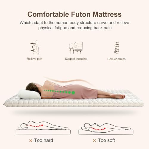 LILYVIBEBEARHAPPY Premium White Full Japanese Floor Mattress 54x75in - Thick Support Foam Tatami Bed for Adults & Kids