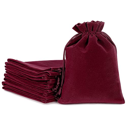 Lucky Monet 25-Pack Velvet Drawstring Gift Bags 5x7 inch Wine Red for Wedding Favors