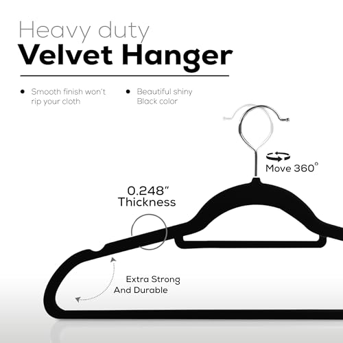 Utopia Home Velvet Hangers 100 Pack with Tie Bar - Black, Slim, Non-Slip