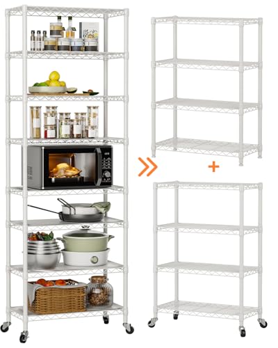 Golpart 8-Tier Adjustable Metal Wire Storage Shelves - White, 12"Dx22"Wx72"H