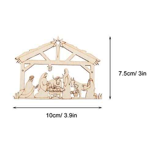 20pcs Christmas Nativity Scene Ornaments Set, 3D Wooden House Hanging Decorations, Religious Christian Xmas Tree Ornaments, The Birth of Jesus Decor for Family