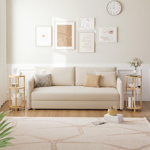HOOBRO Natural Bamboo Small Round Side Table with Charging Station - 3-Tier, Compact End Table for Living Room & Bedroom, Easy Assembly (YL152UBZ01)