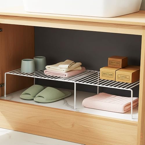 Expandable Kitchen Shelf Rack - 4-Pack Medium White Spice & Pantry Organizer - Space Saving