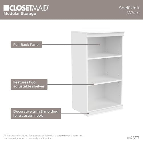 White Modular Closet Storage Shelf Unit with 3 Shelves - Stackable & Adjustable