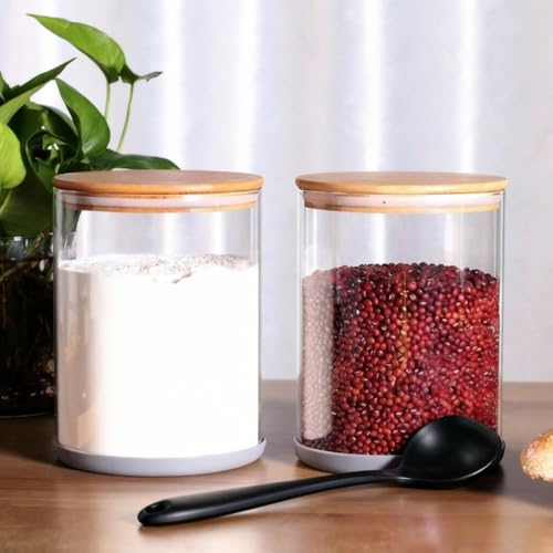 2 Pack Large Glass Food Storage Jars 100 Fl Oz Airtight Bamboo Lids Kitchen Canisters