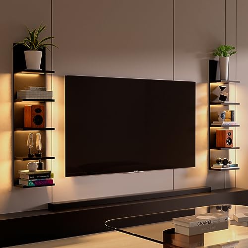 Homaterial 5-Tier Wall Shelf Unit with Light - Black, Modern Floating Shelves