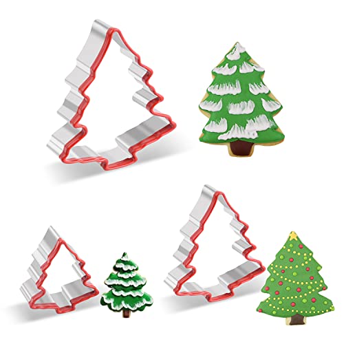 Christmas Tree Cookie Cutters Set - 3 Stainless Steel Fondant Cutters 2" 3" 4"