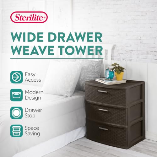 Espresso Wide 3-Drawer Weave Storage Tower - Home Organizer