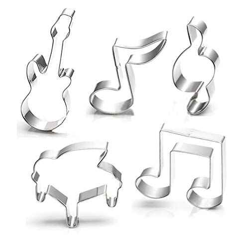 Guitar, Piano,Musical Notes Sign Music Theme Biscuit Cookie Cutter 5 Piece Set - Stainless Steel