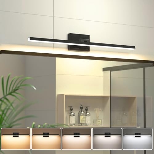 VOLISUN 31.5 Inch Black Dimmable Bathroom Vanity Light with Rotatable Head, 5 CCT LED Fixture for Mirror & Mirror Cabinets