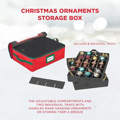 HOLDN’ STORAGE Christmas Ornament Storage Box with Dividers - Fits 48 Ornaments - Red, 48 - Holiday Ornaments