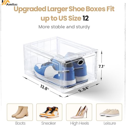 12 Pack Clear Shoe Storage, Stackable Organizer, Boxes for Closet
