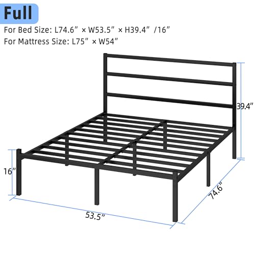 Full Size Bed Frame - Modern Black Steel Platform Bed with Storage